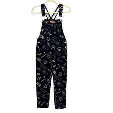 Airwalk X Forever 21 Kids 11/12 Overalls Bibs Black Graphic Retro Print