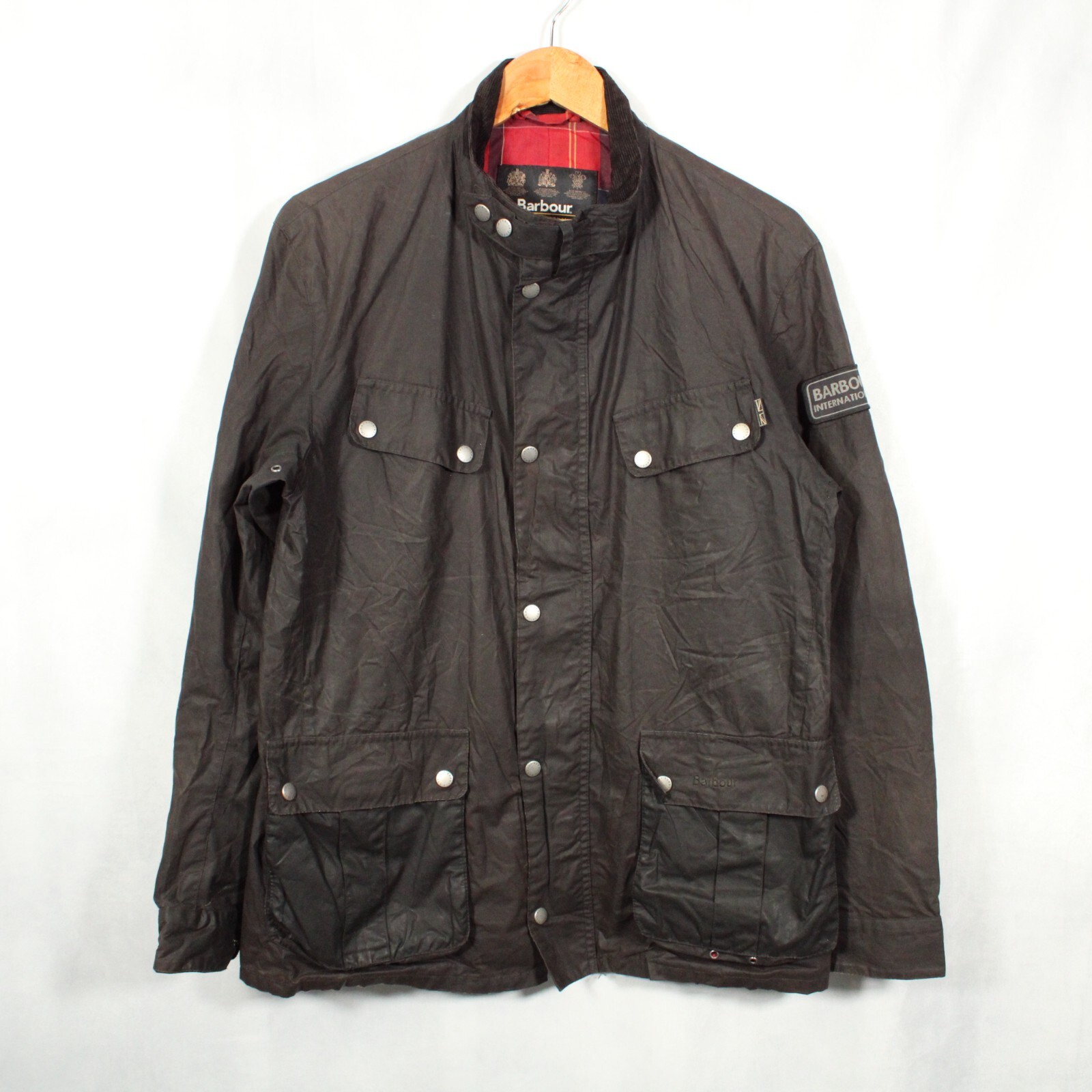 Barbour International Enfield Wax Jacket Mens M Brown Vintage Breathable Zip Up