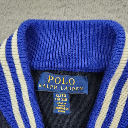 Polo Ralph Lauren Sweater Boys Youth XL Blue Navy Faded Full Zip Varsity Patch - Picture 6 of 14