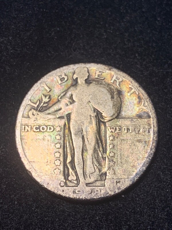 1928-S Silver Standing Liberty Quarter, Colorful Rainbow Toning