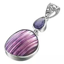 925 Silver Purple Mother Of Pearl Turbo Shell Amethyst Pendant, 1 11/16"