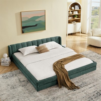 Modern King Size Upholstered Bed w/Comfortable Chenille Fabric,Solid Bed Frame