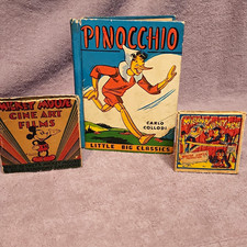 3 Piece Vintage 1930s Mickey Mouse 8mm Film, 1938 Pinocchio Book