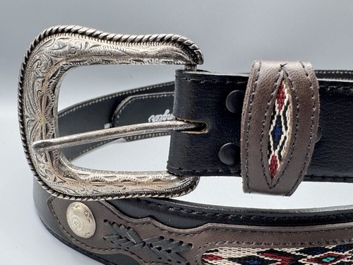 WRANGLER Handcrafted in Sonora Mexico Black Concho Belt Western 7142-001 Sz 42 - Picture 2 of 5