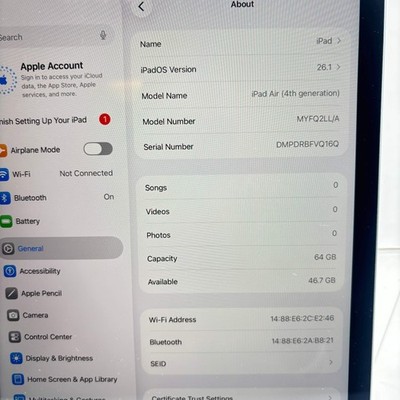 WiFi Only Apple iPad Air 4th Gen 64GB Blue MYFQ2LL/A