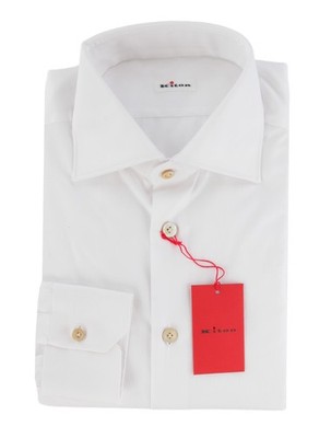 $800 Kiton White Solid Cotton Shirt - Slim - (KT1211251)