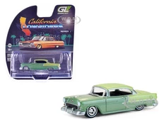 1956 CHEVROLET BEL AIR LOWRIDER GREEN & YELLOW 1/64 MODEL BY GREENLIGHT 63080 A