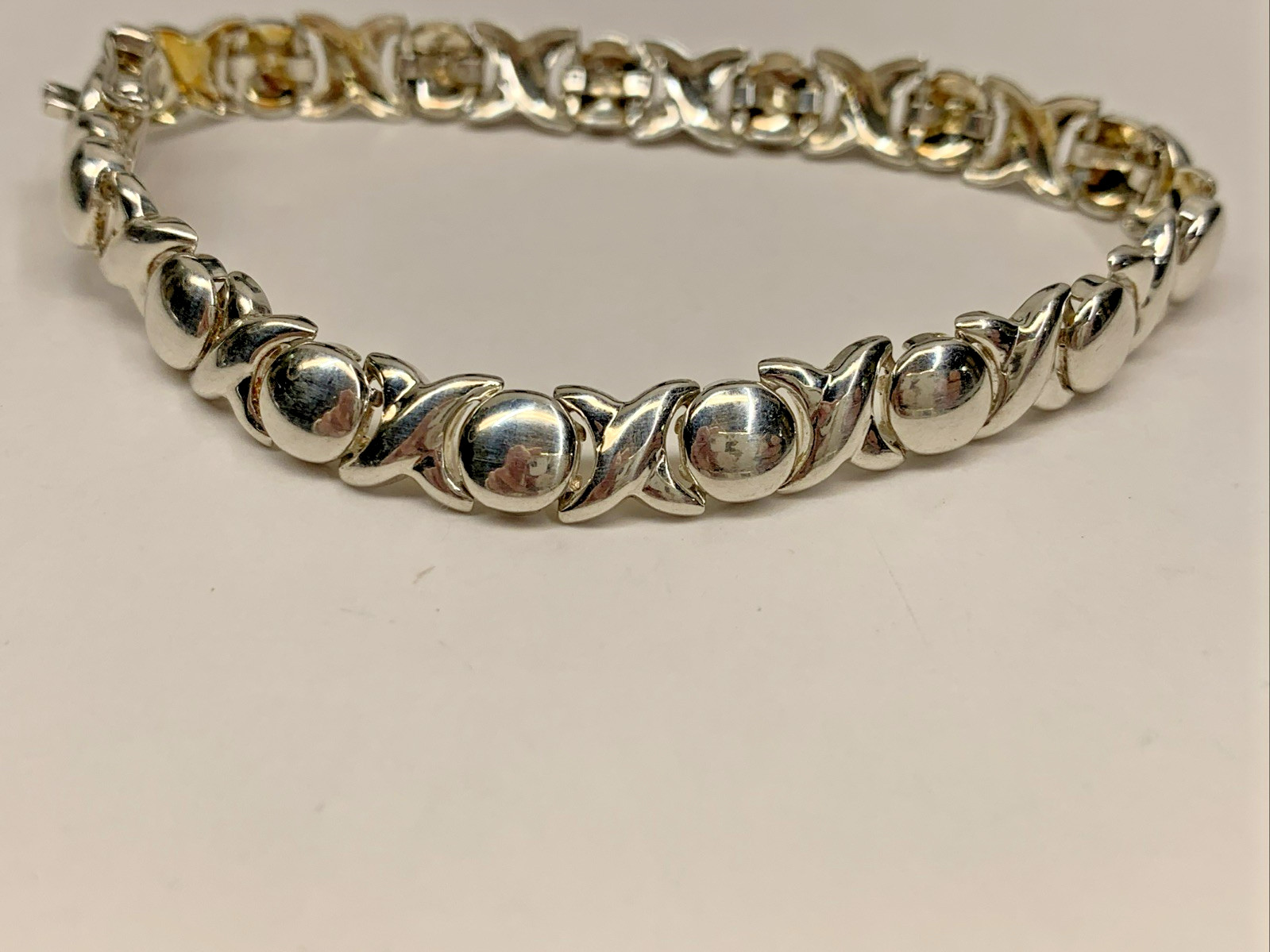 VINTAGE STERLING SILVER 925 FAS HEARTS & KISSES XOXO BRACELET 7.5" RETRO