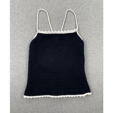 Abercrombie Fitch Crochet Tie-Back Tank Top Womens S Black White Summer Beach