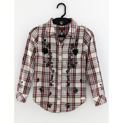 Girls Red Plaid Shirt 7 For All Mankind Adjustable Sleeve Length Size Small