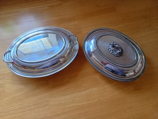 2 Vintage Silver Plate Oval Entree Dish / Tureen.