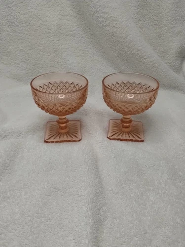 2 Miss America Pink Champagne  Sherbets Depression Glass Anchor Hocking 30’s