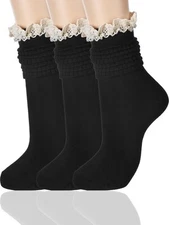 3 Pack Women Slouch Socks Cotton Scrunch Stacked Knee High Boot Socks with Ru...