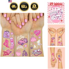 84 Pink Party Temporary Tattoos  Pink Birthday Party Supplies, Party Favor, ...