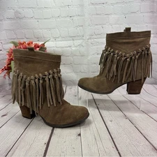 sbicca vintage collection suede fringe ankle boots booties boho western sz 10
