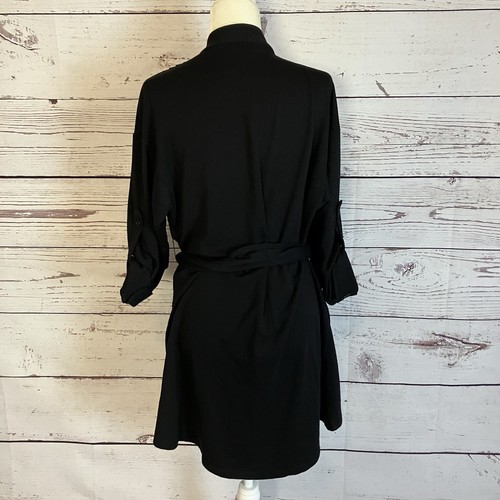 Workrobe Black Belted Robe Womens Size Small/Medium Short Pockets - Picture 3 of 9