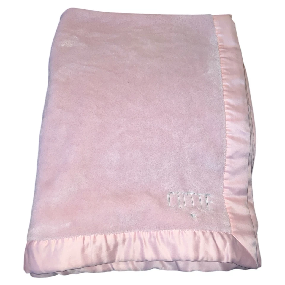 Carters CUTIE Heart Pink Baby Girl Blanket With Matte Satin Trim HTF - Image 2 of 4