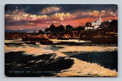 La Jolla,CA Turbulent Surf, Scenic View California Vintage Postcard