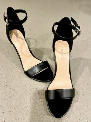 Nine West Black Strappy Stiletto Heels with Ankle Strap Buckle Open Toe