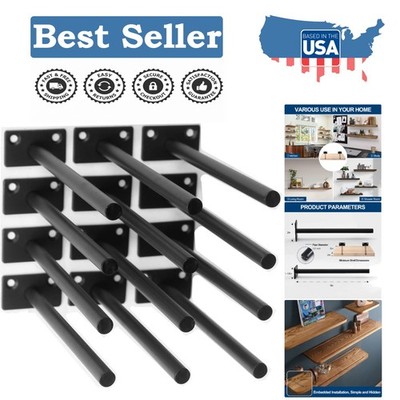 Concealed 8 Inch Black Floating Shelf Brackets - 12 Pack with Screws Included