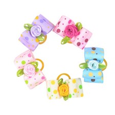 20Pcs Random Color Dog Hair Bands Bowknot Hair Tie for Pets Grooming