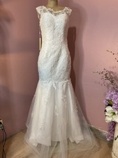 NEW Wedding dress sleeveless mermaid trumpet illusion neck chiffon lace Size 6