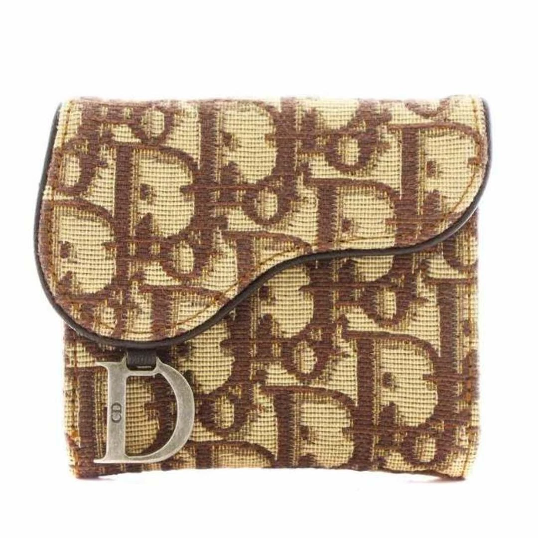 Porte monnaie portefeuille Christian Dior trotteur selle double pli beige marron