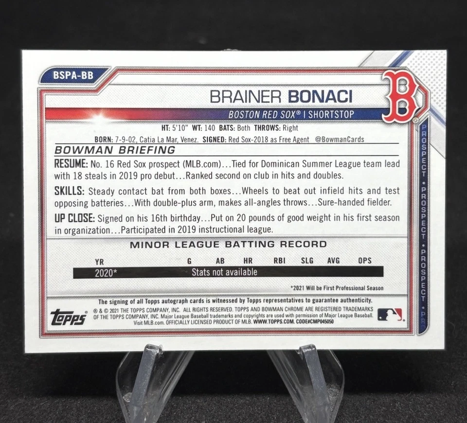 2021 Bowman Sapphire Edition - Chrome Prospects Autograph Brainer Bonaci... - Image 2 of 2