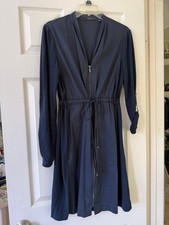  Tahari Women 8 Navy Blue Full Zip Utility Shirt Dress Roll Tab Sleeve Medium It