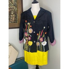 NWT Indigo Moon Black Hand-Embellished Artisan Floral Jacket/Blazer, Sz. Large