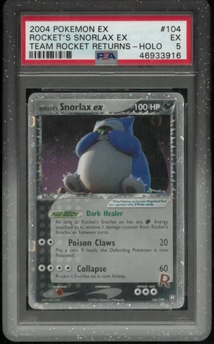 2004 Pokemon EX Team Rocket Returns Rocket's Snorlax EX -Holo PSA 5 104/109