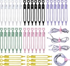 Cord Organizer,36PCS Silicone Cable Ties,Reusable Weatherproof Travel Cable Orga