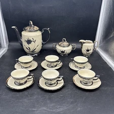 Vintage Dekor Feinsilber RW Bavaria Teapot, Creamer & Sugar, 6 Cups & Saucers