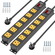 2PK 6-Outlet Heavy Duty Power Strip Surge Protector,6Ft Cord/14AWG/15A/1875W