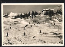 Cartolina Breuil-Cervinia, Campi di neve Grande Albergo Cervinia, Nello sfondo le Cime 