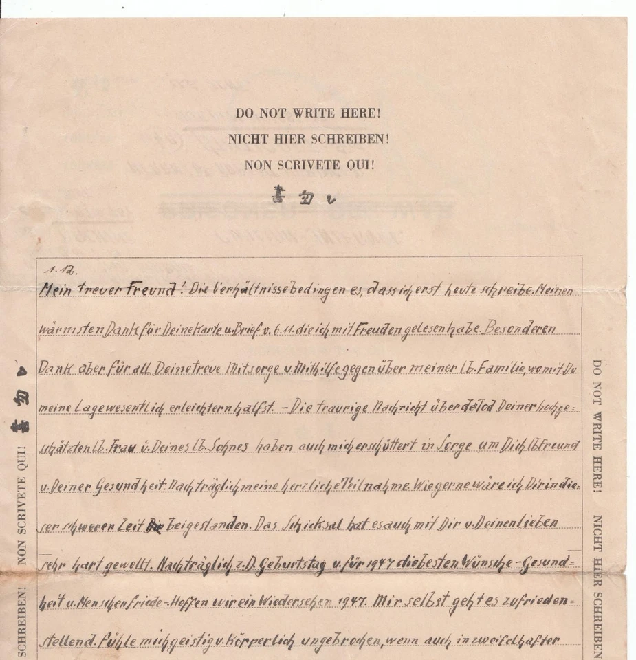 Kriegsgefangenen-Post/Civilian Internee - Brief v. Dachau/Nachgebühr/1943/Inhalt - Bild 2 von 4