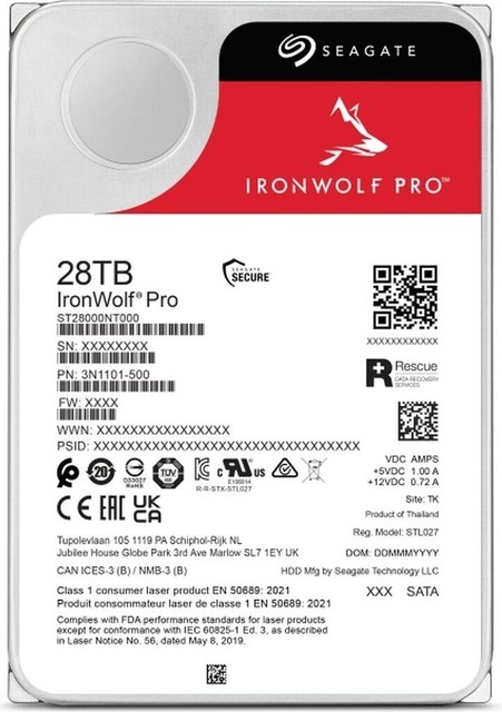 Seagate IronWolf Pro 28TB Hard Disk Interno 3.5" NAS SATA 7200RPM ST28000NT000