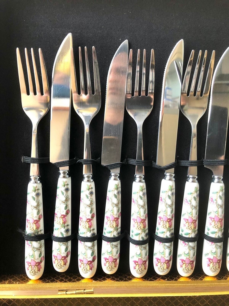 24 Pieces Floral Minton Design Style Cutlery Set Spoon Knife