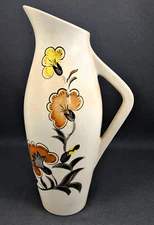 Vintage Ellgreave Hand-Painted Ceramic Floral Pitcher Vase Jug 10 ¾” T England