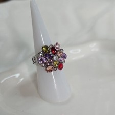 Purple Pink Red Rhinestone Flower Fashion Cocktail Ring Silver Tone NWOT Elegant