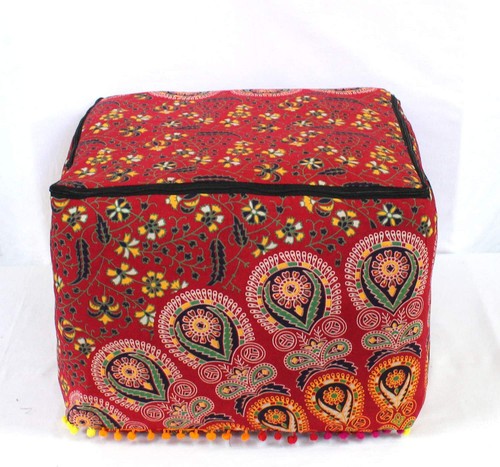 Handcrafted Boho Mandala Pouf Cover Colorful Ottoman Foot Stool Cushion Decor - Picture 20 of 32