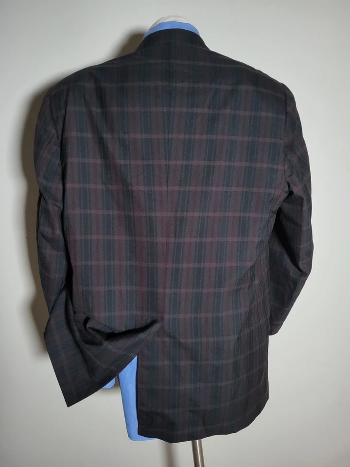 Chaqueta Blazer Abrigo Deportivo 48R A MEDIDA Púrpura Azul Negro Tartán Cuadros Lona Completa Foto 4 de 4