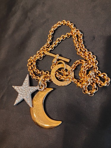 CELINE Vintage lange Halskette Stern Halbmond Mond Strass Gravur - Bild 1 von 15