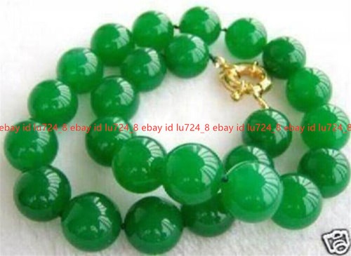 Genuine Natural 10mm Green Jade Round Gemstone Beads Necklace Long 22 Inches - Picture 4 of 12