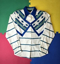 Roper Vintage Blue Aztec Geometric Striped Button Shirt Blouse Womens Small S