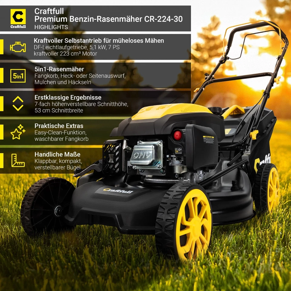 Benzin Rasenmäher 4in1 Mulcher Selbstantrieb 53cm Schnittbreite 5,1 KW 7 PS - Bild 2 von 4