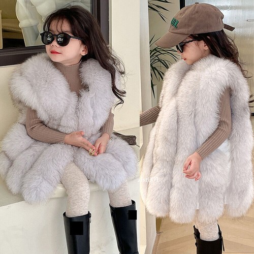 Kids Girls Winter Cute Fox Fur Vests Jacket Windproof Warm Coats Outerwear - Picture 2 of 20