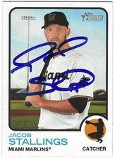 JACOB STALLINGS SIGNED 2022 TOPPS HERITAGE BASEBALL CARD MIAMI MARLINS #184