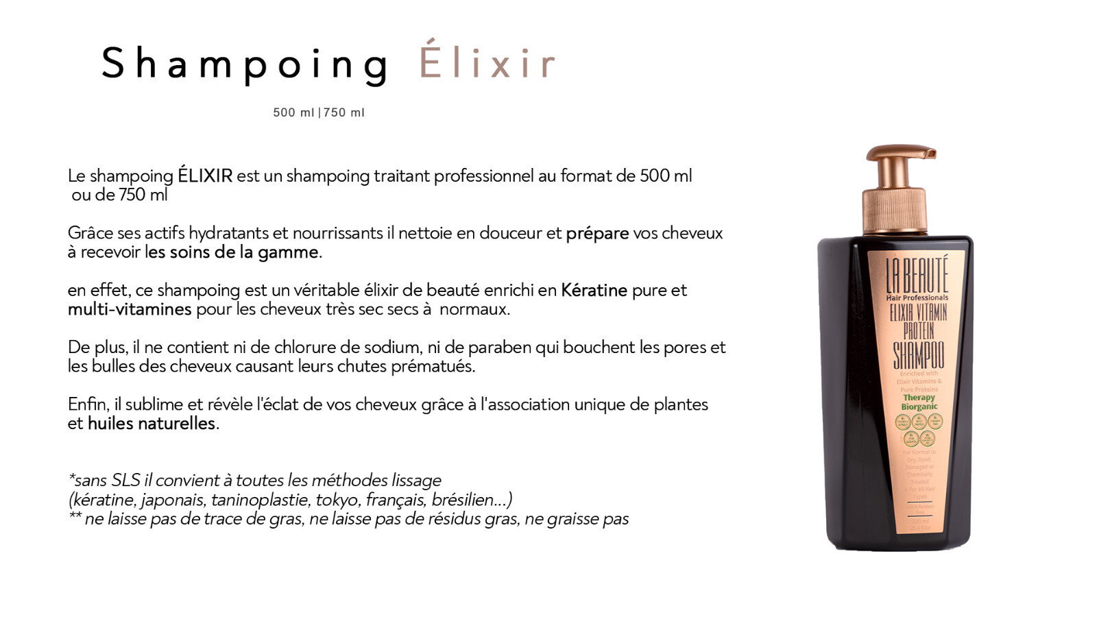 Shampooing La Beauté Elixir Vitamine Protéine 1000ml rituel salon à la maison - 3