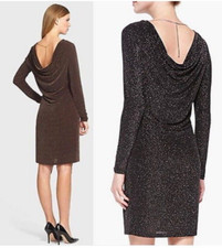 Michael Kors Metallic Dress L Large Black Brown Copper Shimmer Cowl Back Party